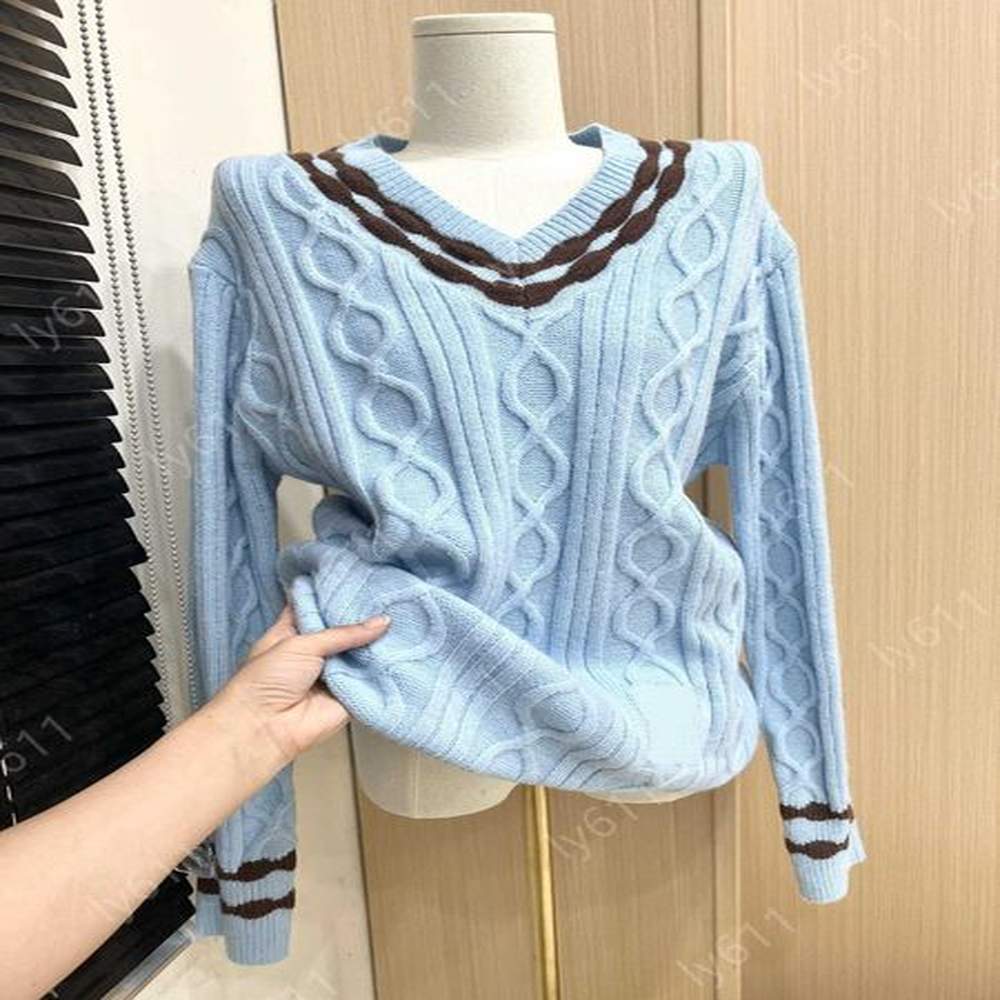 sweater women designer pullover sweaters autumn embroidery letters blue loose