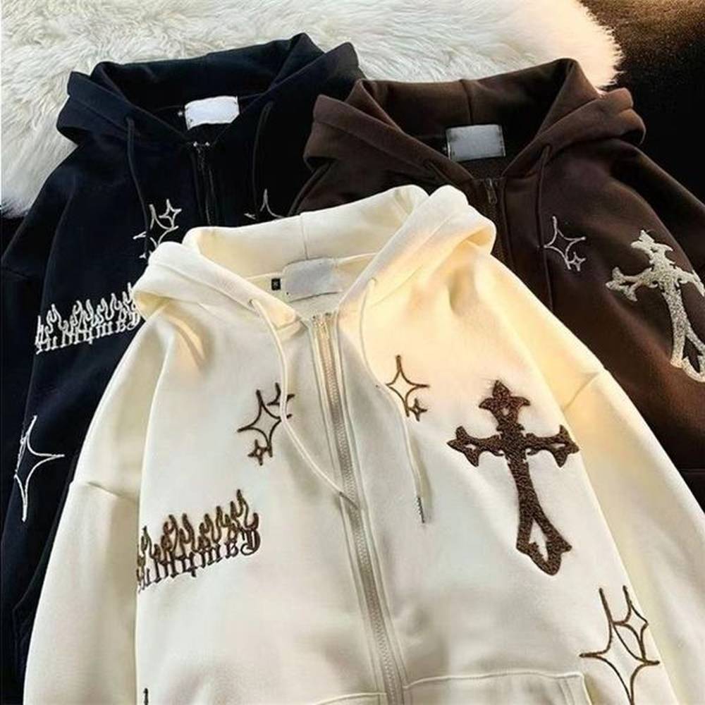 Sweater Women's Hoodies Sweatshirts Gothic Embroidery Women Retro Harajuku Hip Hop Jacket High Street Zip Up Hoodie Casual Loose S Egos