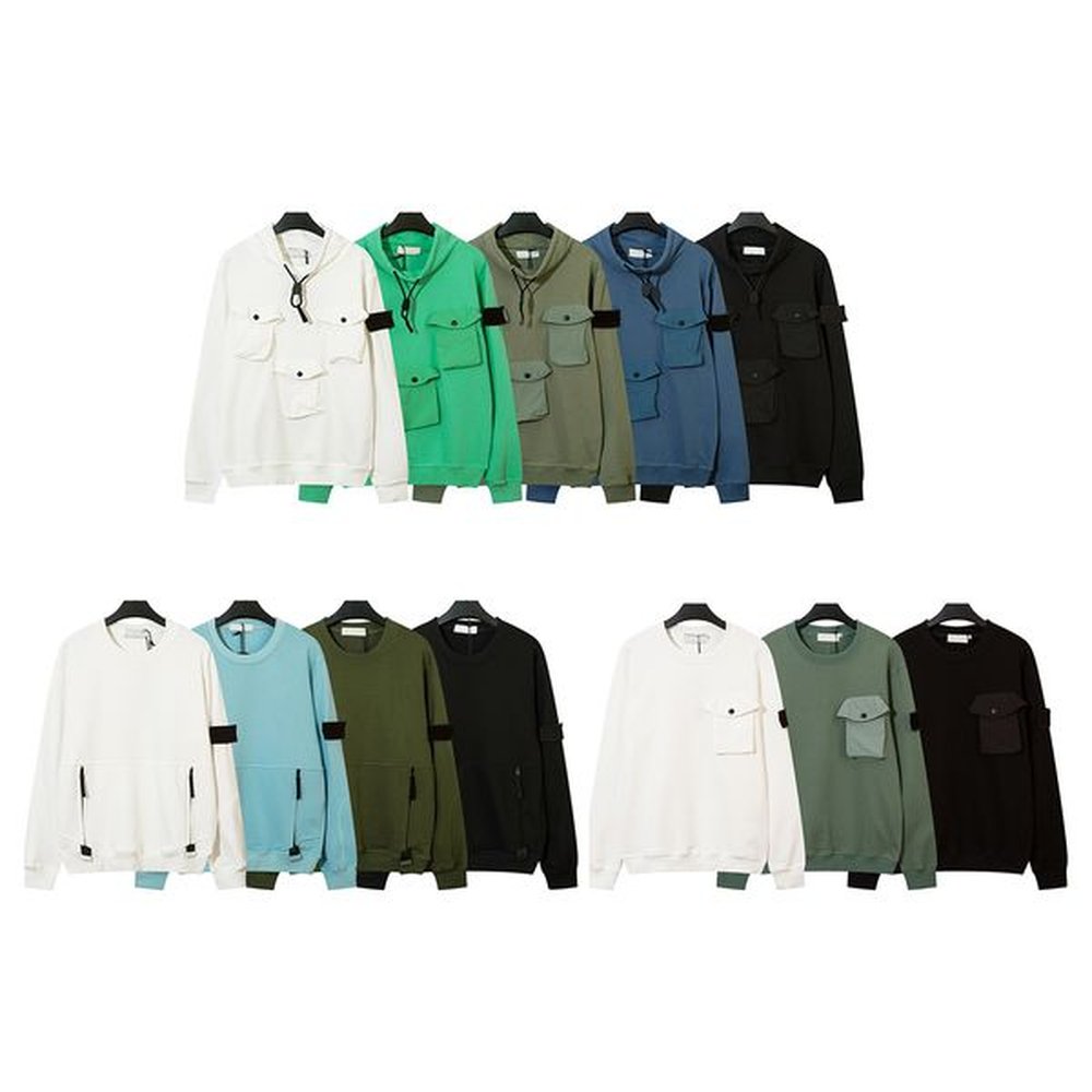 Sweatshirt for Men Women Compass Badge Cotton Pockets Zipper Round Neck Fashion High Streetwear Autumn Winter