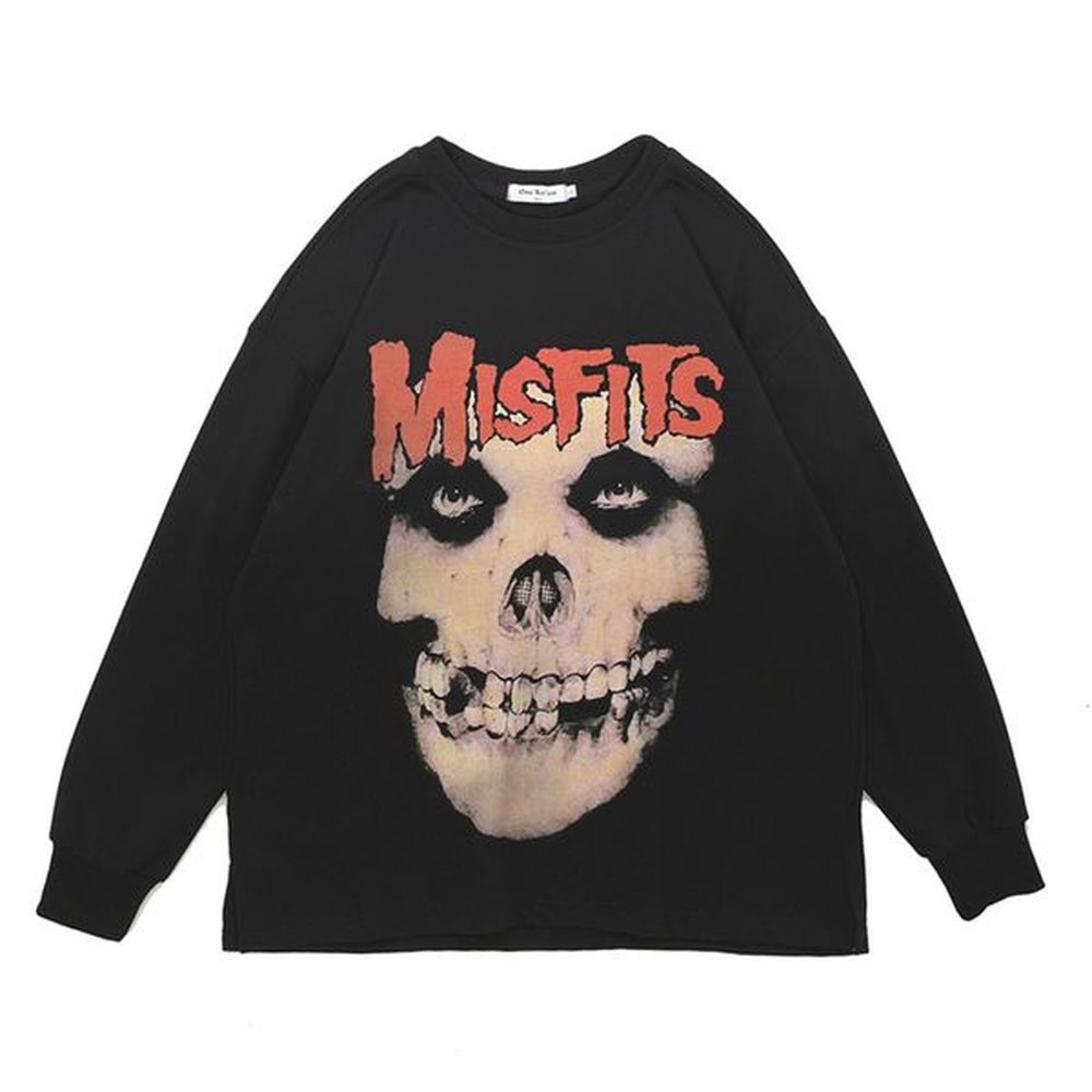 Sweatshirts Dark wind skull printed sweater mens street trend loose round neck long sleeve top fashion brand bottomed Pullover Hoodie