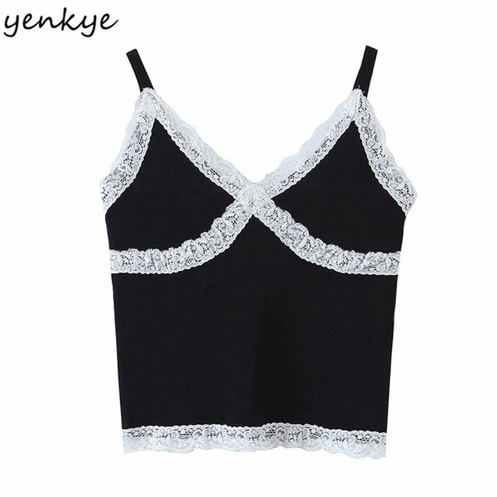 sweet lace trims cami top women sexy v neck crop