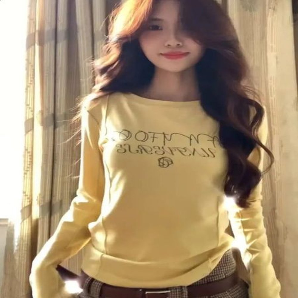 sweet yk aesthetic long sleeve women tshirt vintage letter print