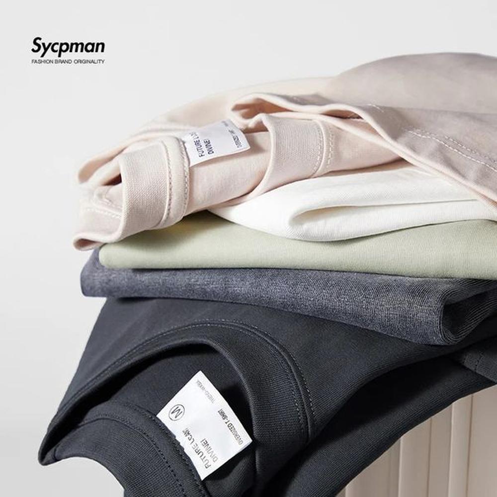 Sycpman 300grams 10.58oz Oversized Loose Heavy Weight Cotton Solid Color Drop Shoulder Short Sleeve T-shirt Men for Summer 250208