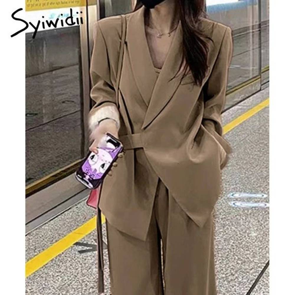 syiwidii elegant suit set women chic asymmetrical lace up blazer