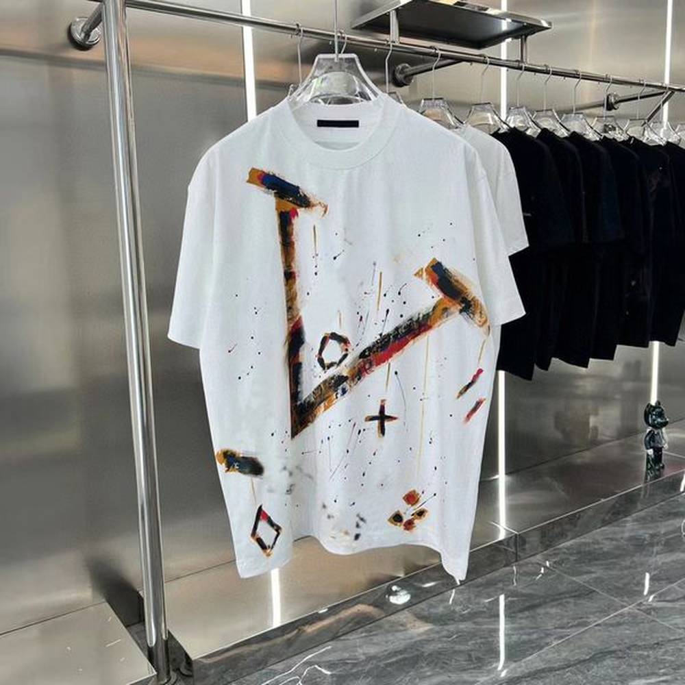 T shirt Designer Fashion Brand Shirt Speckled Letter Printing Short Sleeve Casual Loose Men Top Round Neck