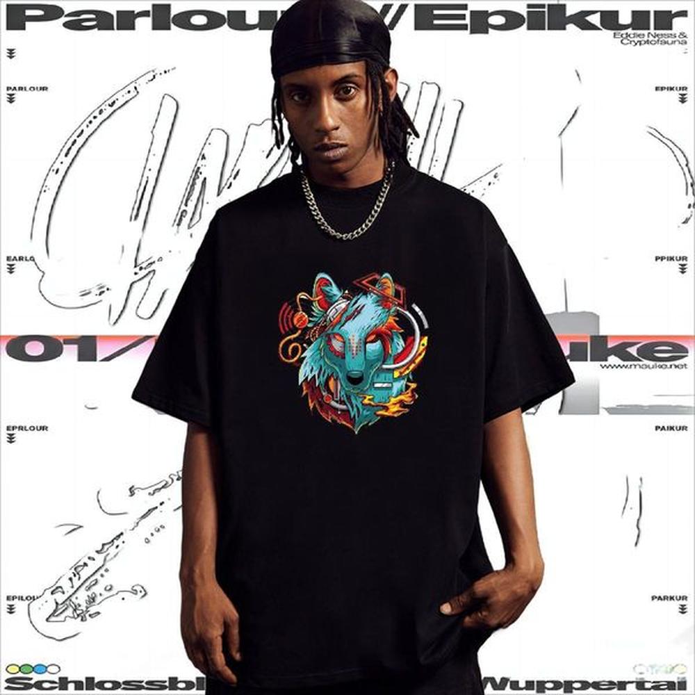 T Shirt For Man 230g Cotton wolf Spring Summer Crew Neck DIY Anime Tshirt for Man Woman Fashion Casual Cool Design Tops Tees