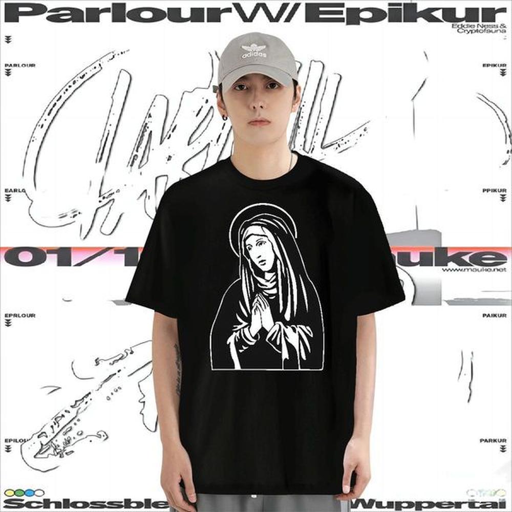 T Shirt For Man 230g Pure Cotton nun Daily Outfit Breathable Short Sleeve Cartoon Print Tshirts New Arrival Comfortable Tee Shirt