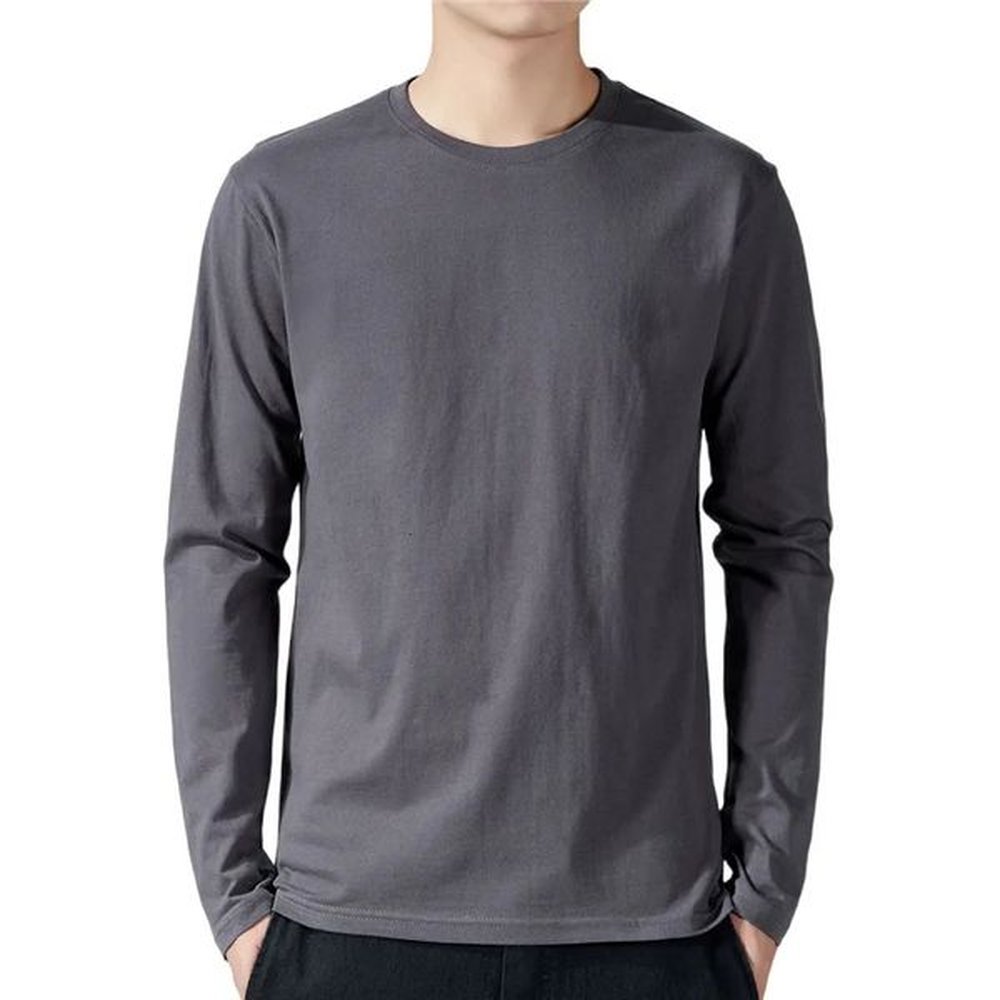 T Shirt For Men Cotton Long Sleeve Tshirts Solid Color Mens Clothing Full Length Spring And Autumn Undershirts 241114