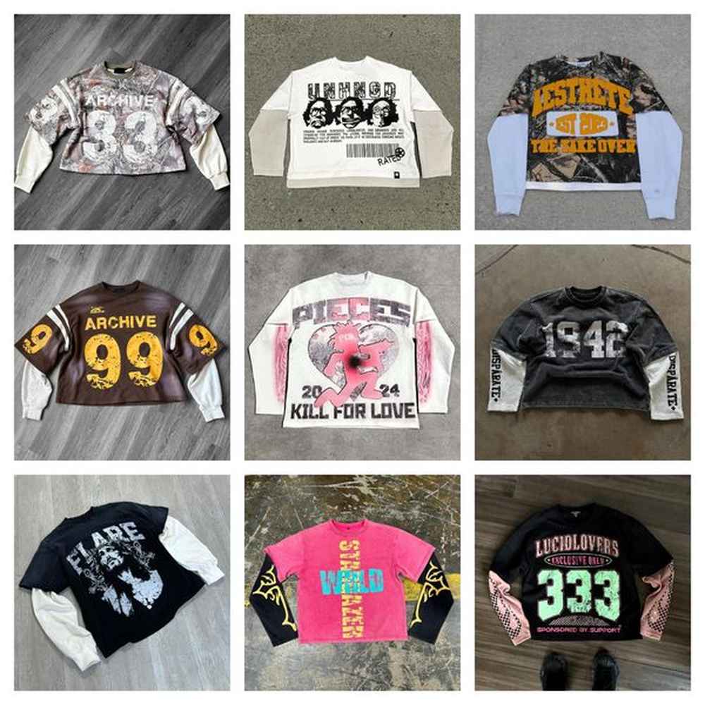 T Shirt Mens Hoodies Y2K Sports Shirt long sleeve t shirt Male Gothic American Oversize Pattern Harajuku Hip Hop Street Sweatshirt For Men W