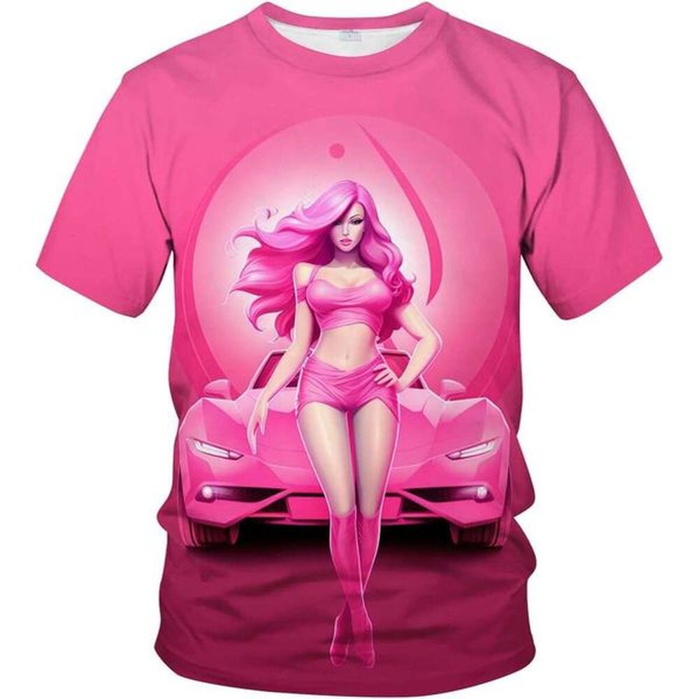 T shirt Mens Pink Stylized Drifting Car Design T-Shirt Racing Graphic Theme Tee Shirt shirts tshirt graphic tee Casual tops summer clothes S