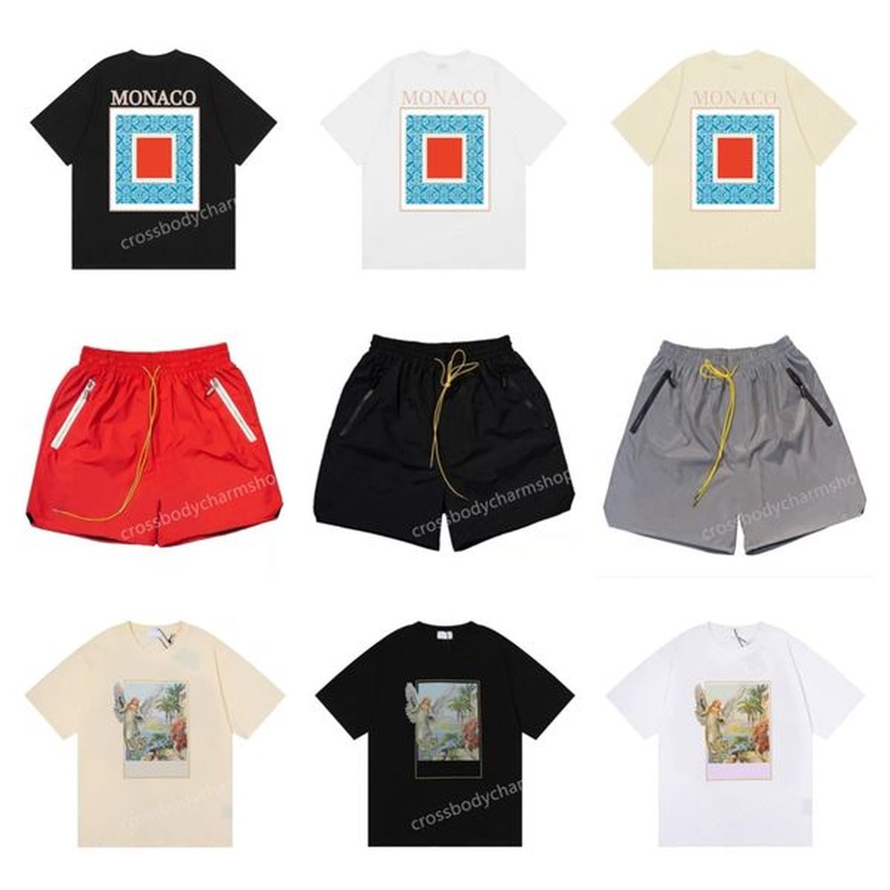 T Shirt Mens Shorts Tracksuits Designer Printing Letter Black White Grey Rainbow Color Summer Fashion Cotton Cord Top Short Sleeve
