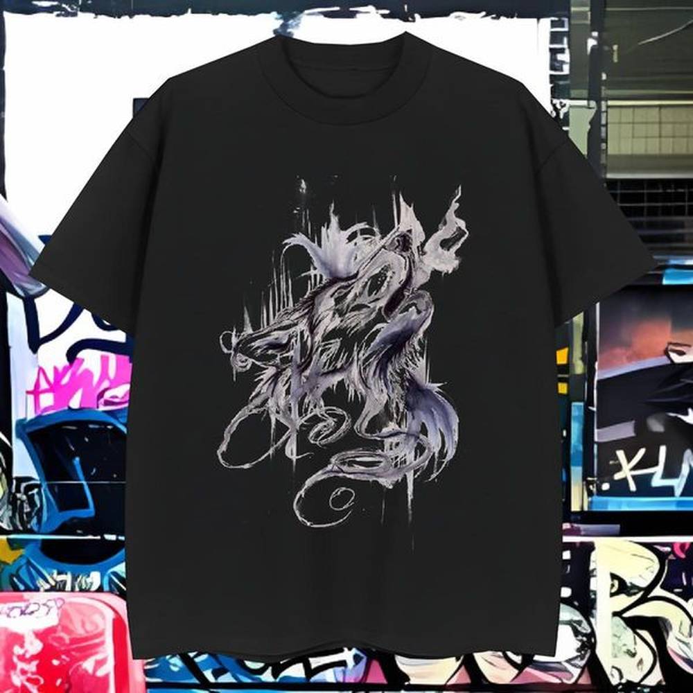 T Shirts Men 100% Cotton 230g wolf Anime Printing Street Short Sleeve Soft DIY Logo Oversized Mens Tshirts Designer Comfortable Polos