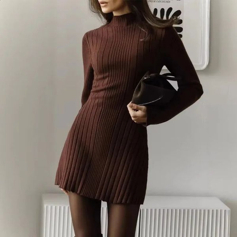 talenza womens knitted dress solid high waisted long sleeve sweater
