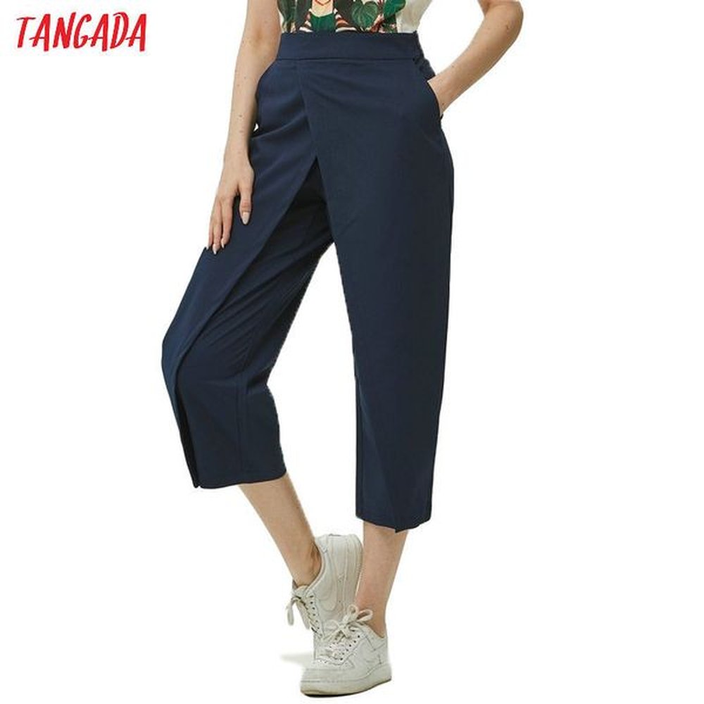 tangada women elegant navy pants ladies casual harem pants cotton