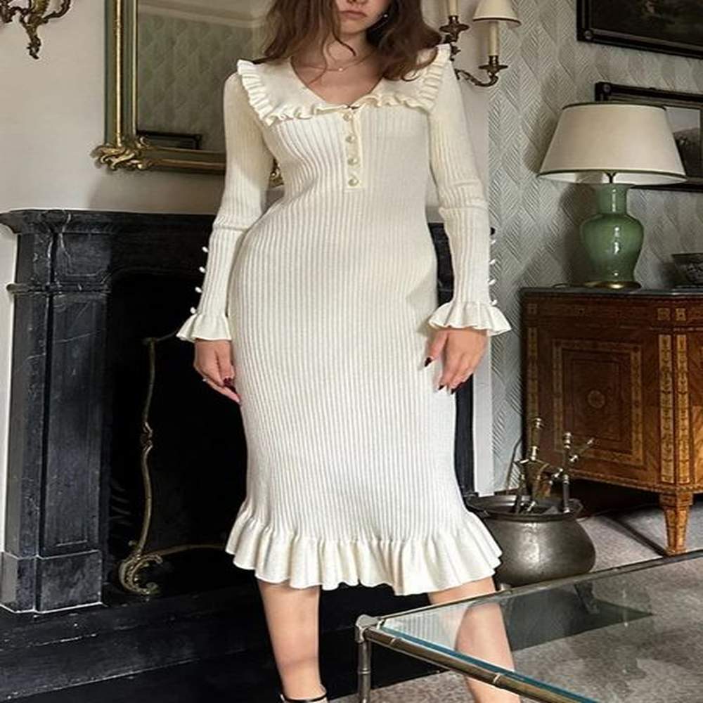 taruxy high waist ruffled maxi dresses for women autumn winter