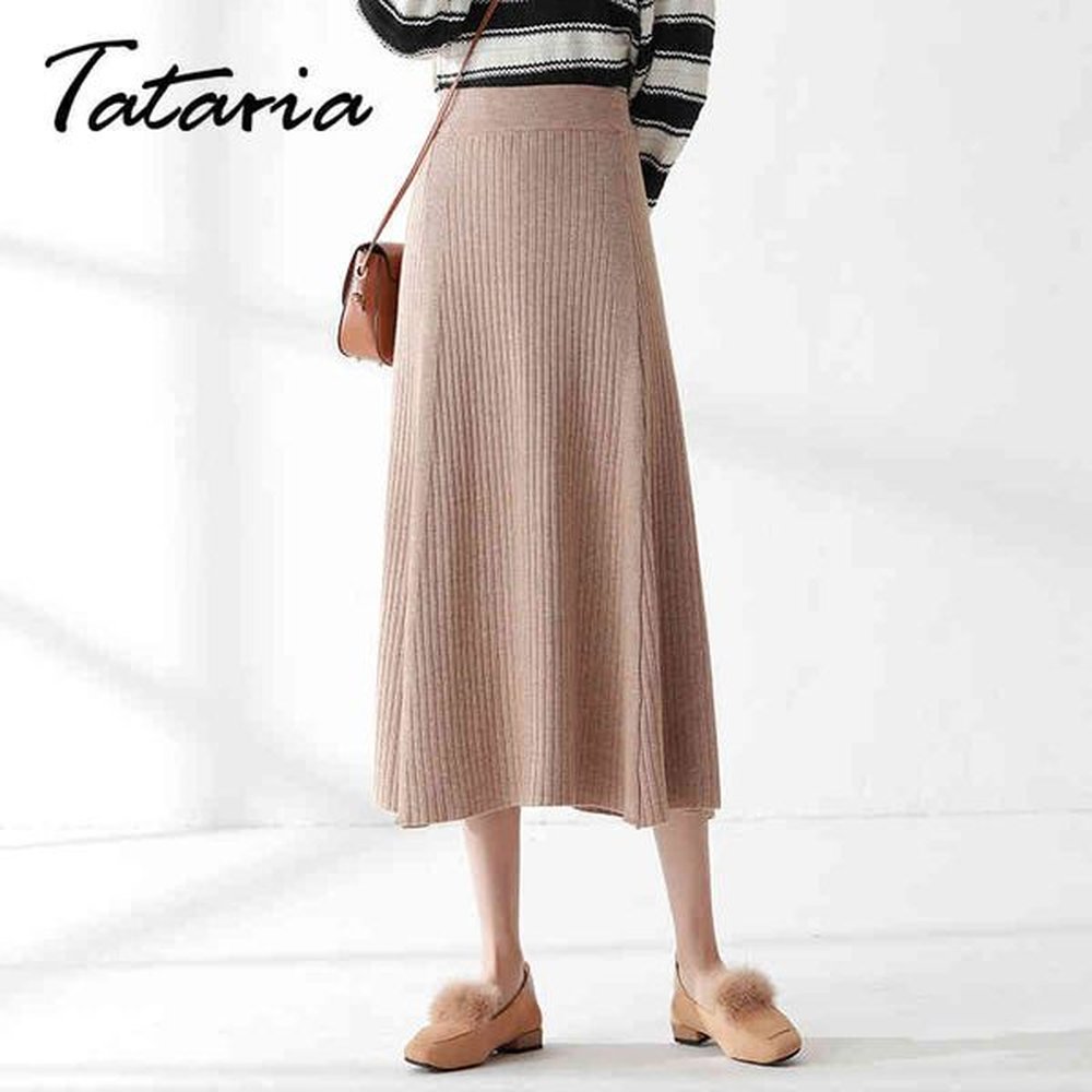 tataria autumn winter women knitted skirt for high waist warm