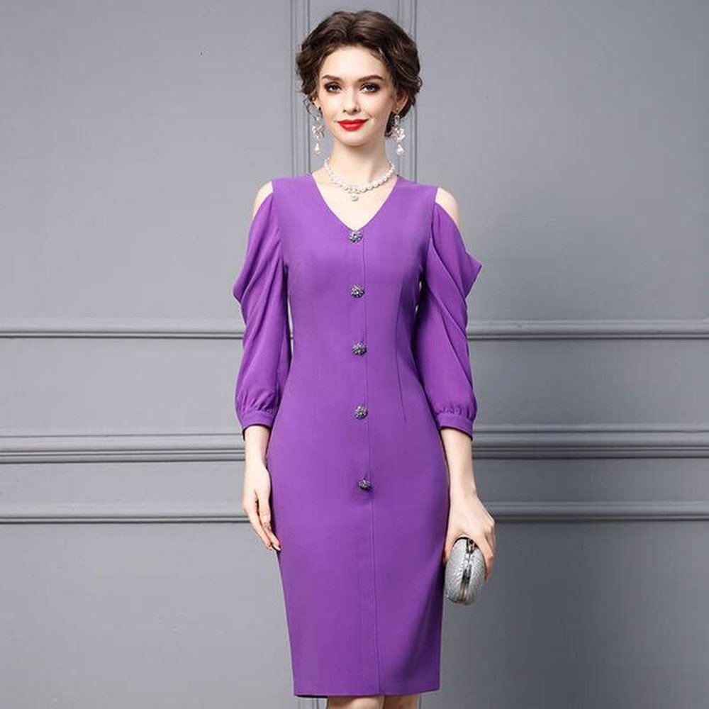 temperament goddess style autumn new purple off shoulder long