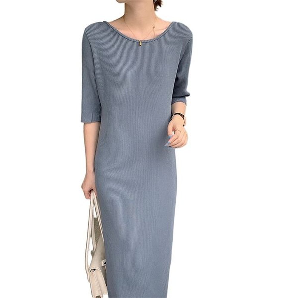temperament long ice silk knitted dress slimming open vest machine