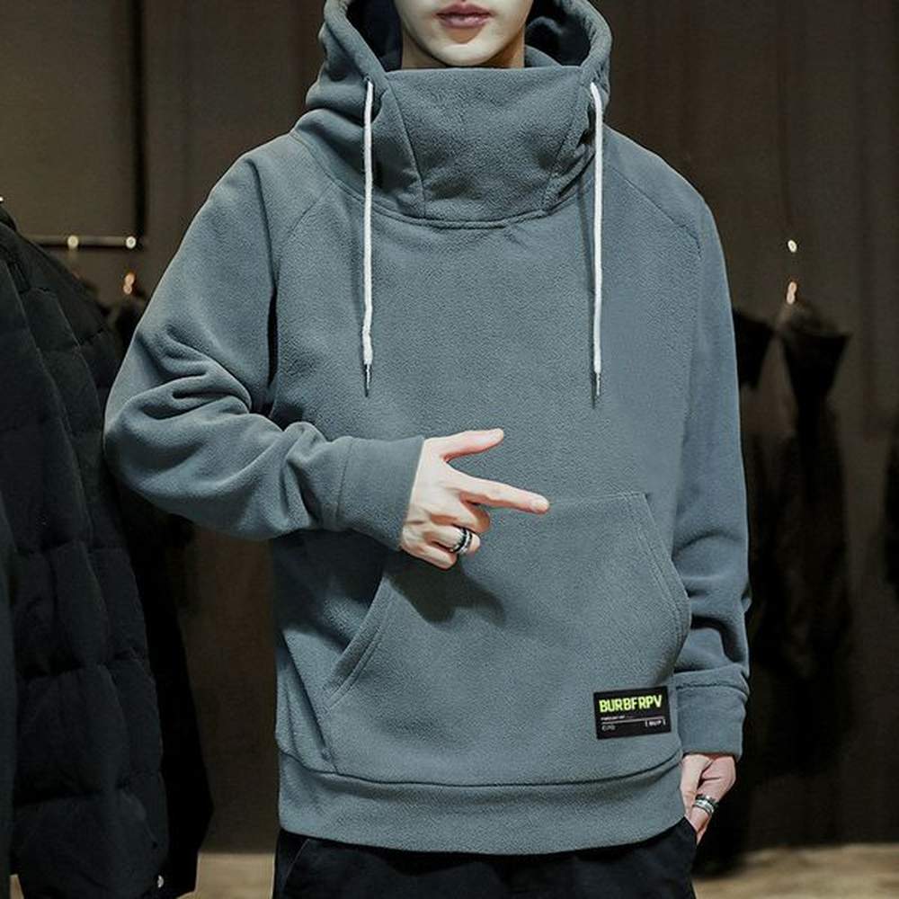 Thick Fleece Hoodies Men Autumn Winter High Neck Hooded Hoody Windproof Hip Hop Hoodies Man Fashion Clothing Tops Casual