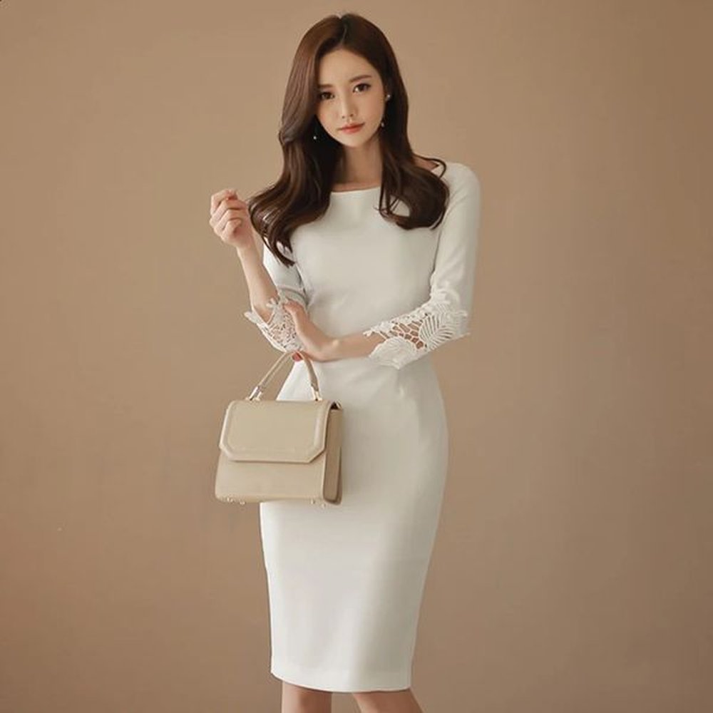 thick warm autumn winter elegant formal party dress lace sleeve