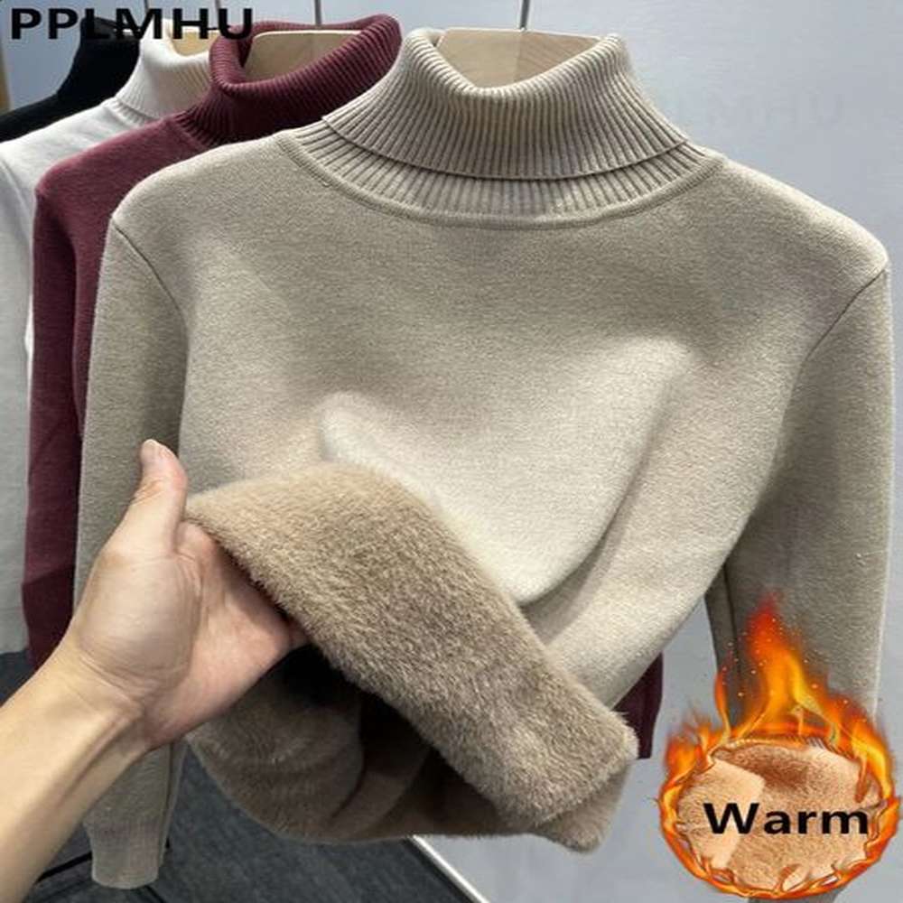 thicken velvet turtleneck sweater women korean fashion lined warm sueter
