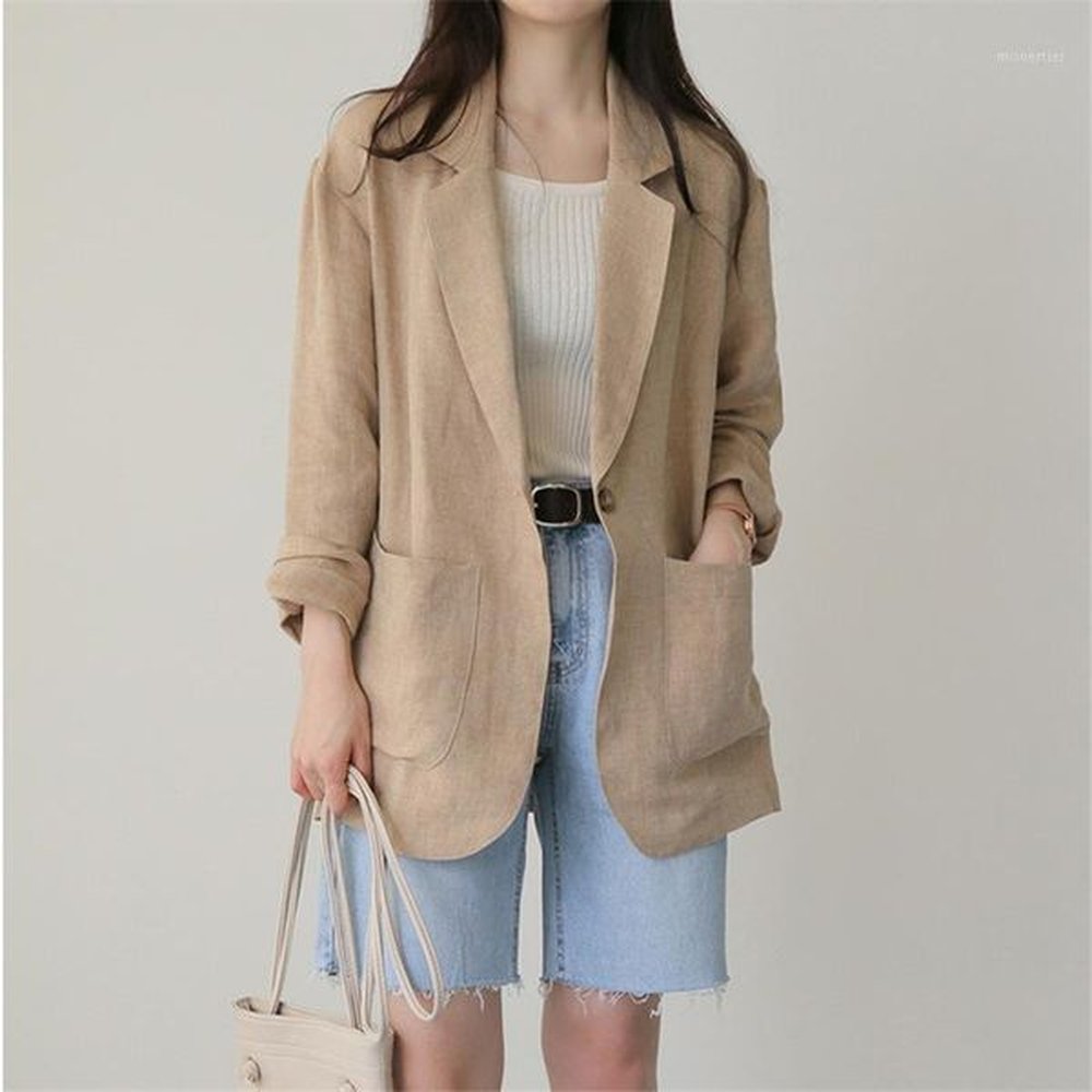 thin linen suit women spring british style casual longsleeved