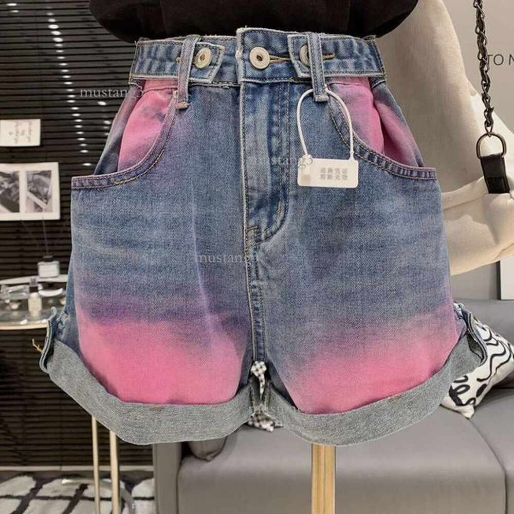 Thirteen Rows Women's New 2023 Casual Design Sense Fashion Versatile Style Korean Tie Dyed Wide Leg Denim Shorts