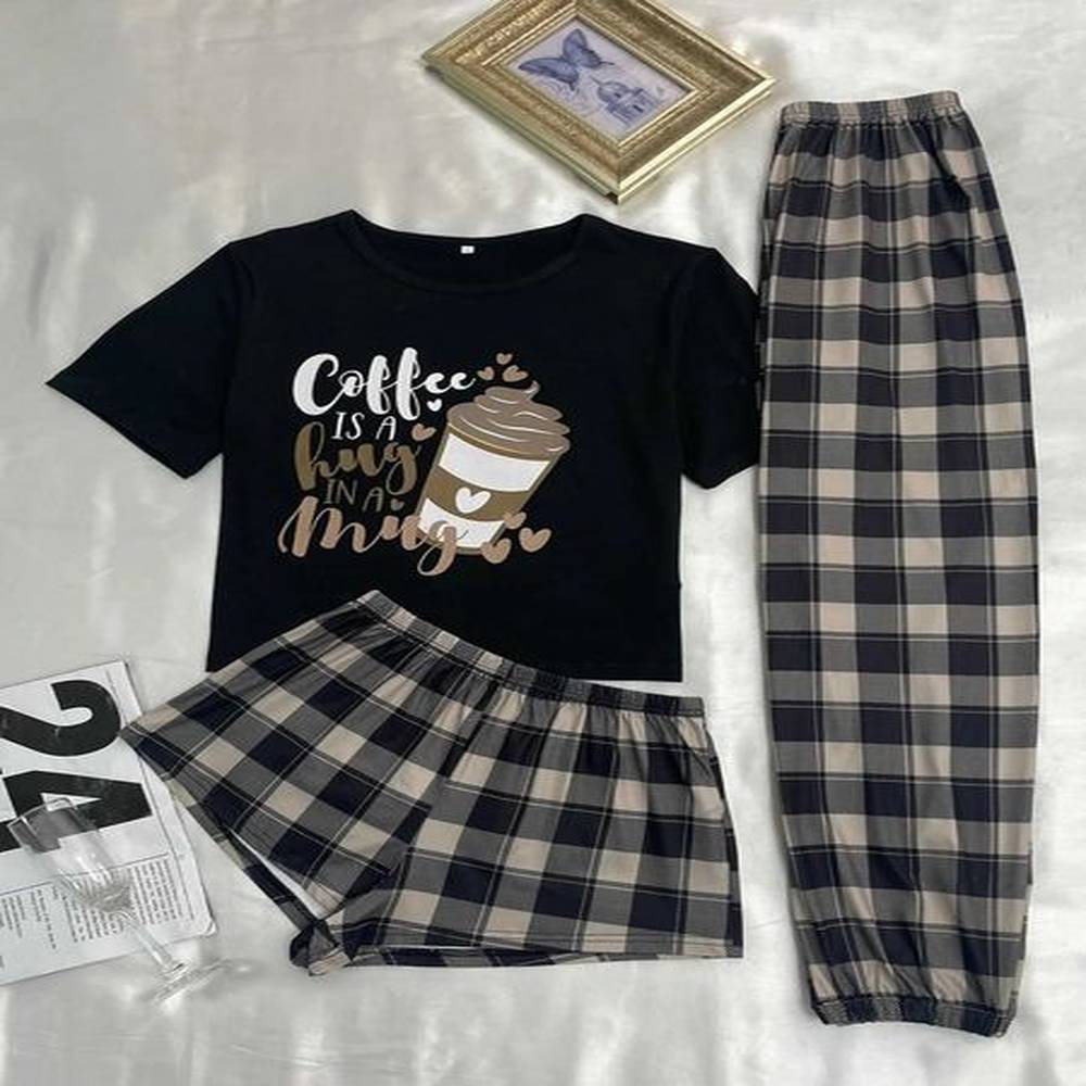 threepiece womens comfortable pajamas new style shorts long pants short