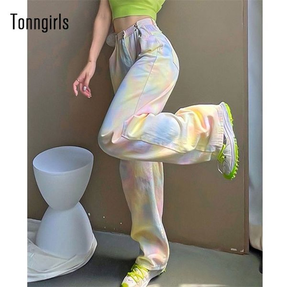 tonngirls summer high waist jeans tie dye cotton denim pants