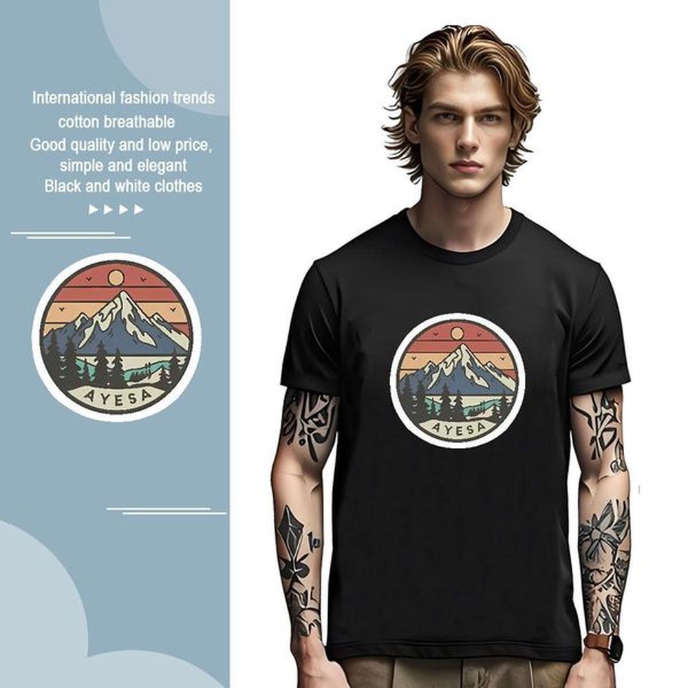 TOP Quality mountains 230g 100% Cotton Tshirts Sport Breathable Short Sleeve T Shirts Men Brand Anime Tops Shirt