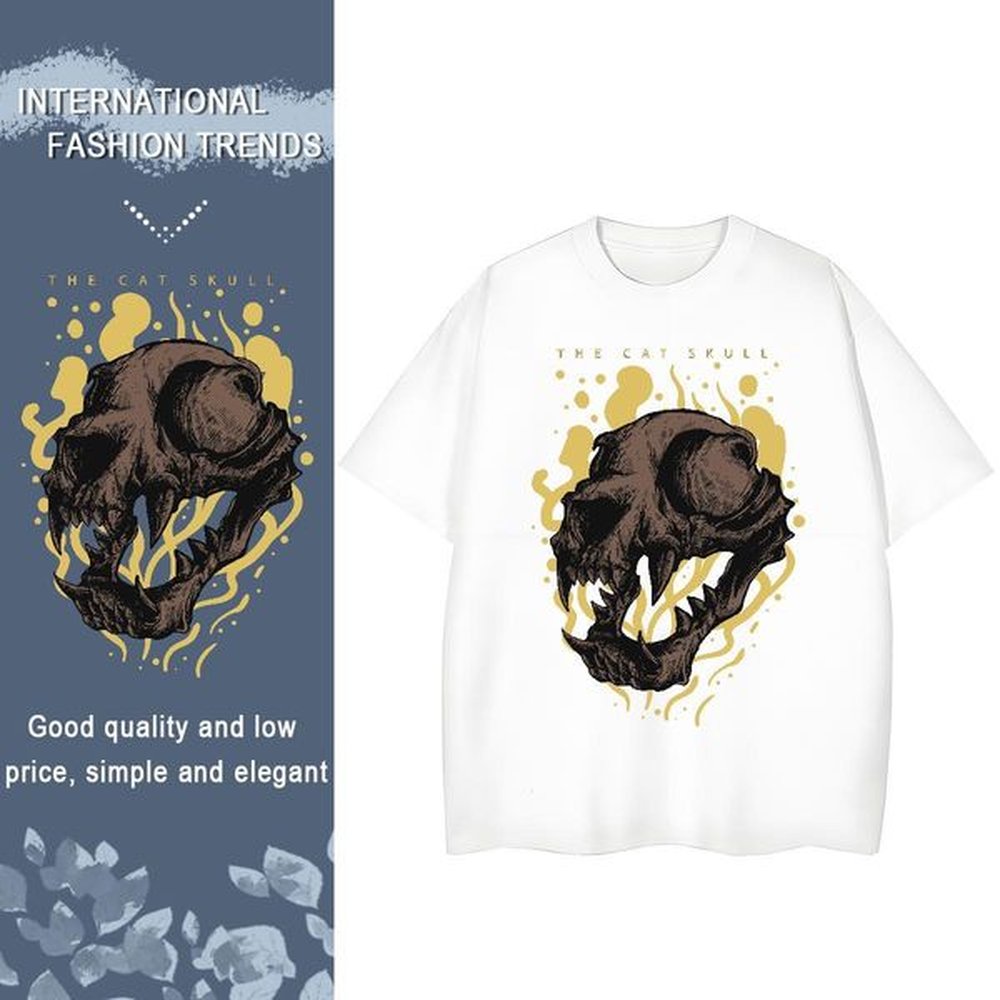 TOP Quality T shirt 230g Cotton skull High Street Hip Hop Cartoon Print Breathable Short Sleeve Mens Tshirts 2024 DIY Clothings