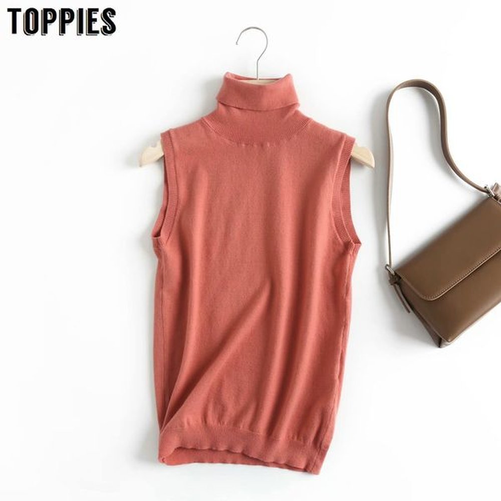 toppies sleeveless knitted shirts women tops turtleneck soft slim shirt