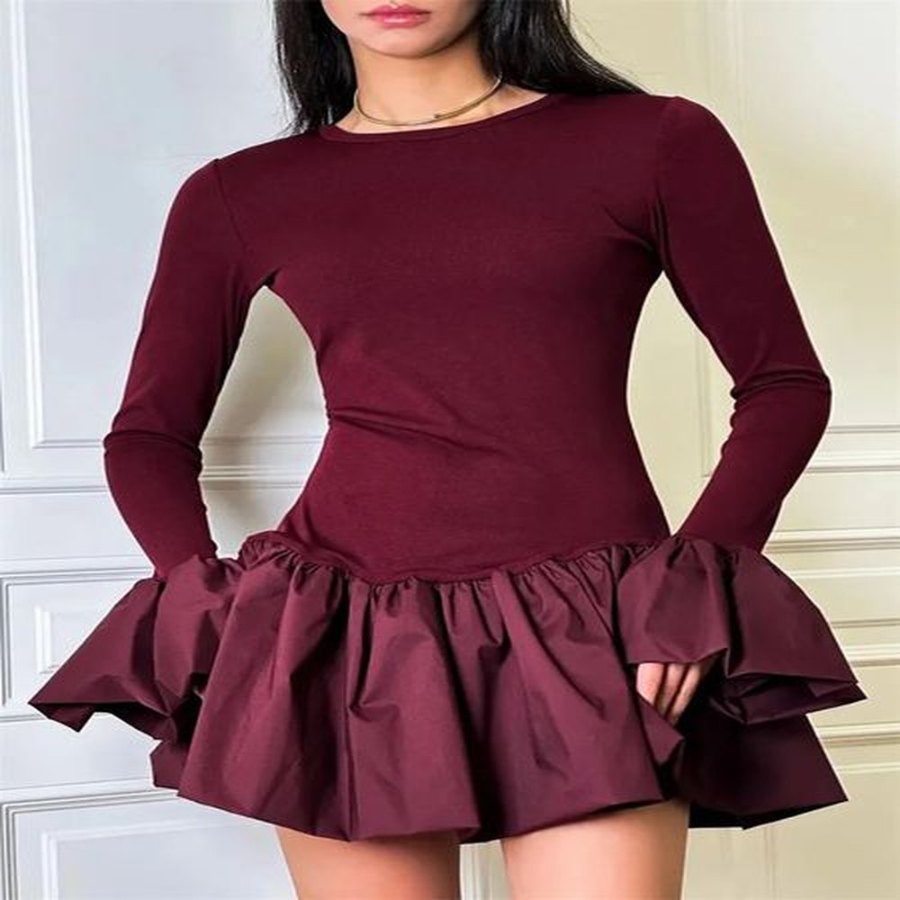 tossy ruffled fashion patchwork mini dress for women high waist