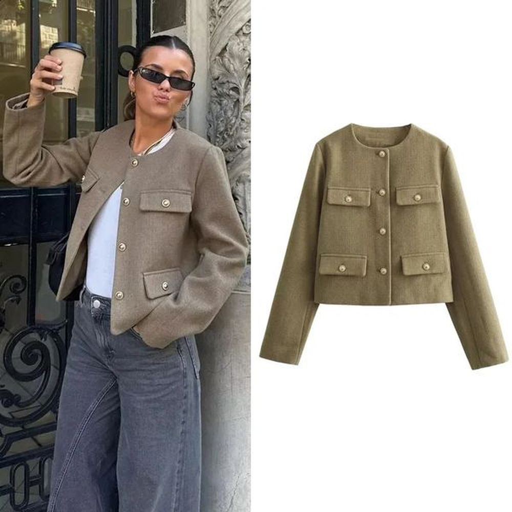 traf cropped jacket for women coat autumn winter crop tweed