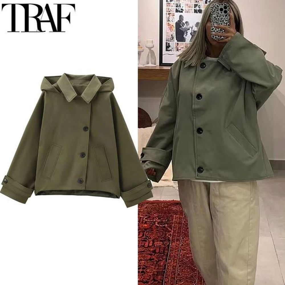 traf female windbreaker outerwears hood cropped jacket women solid trench