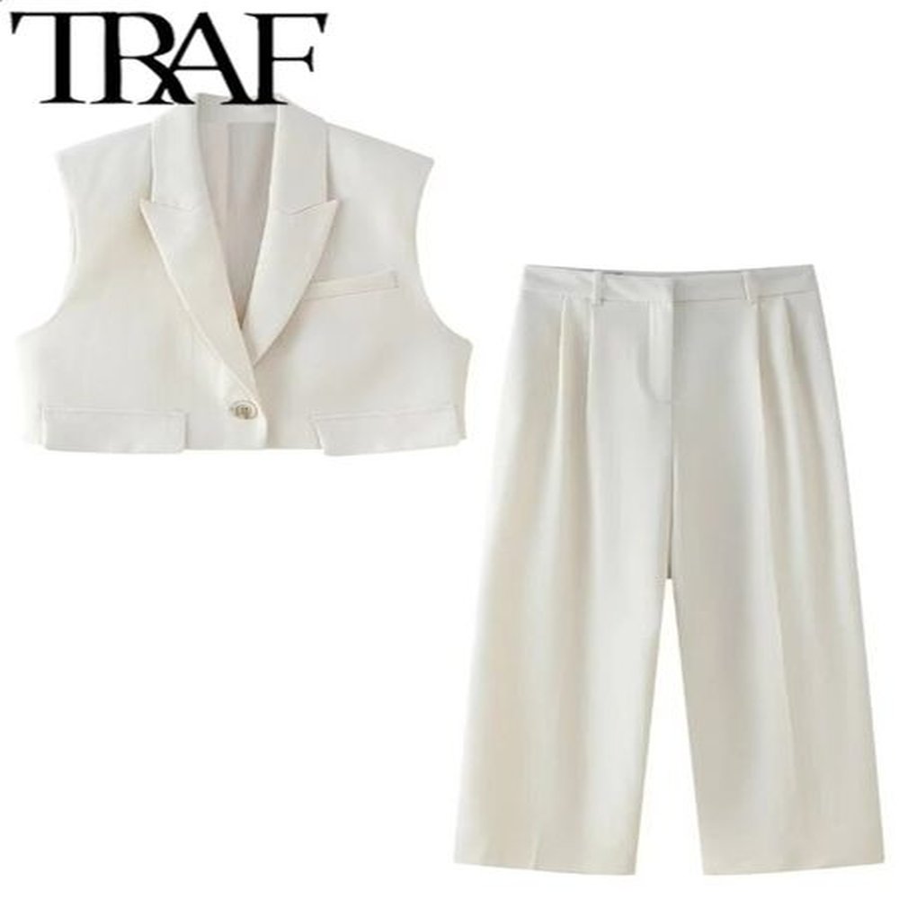 traf office womens set collar vest sleeveless ultra thin single