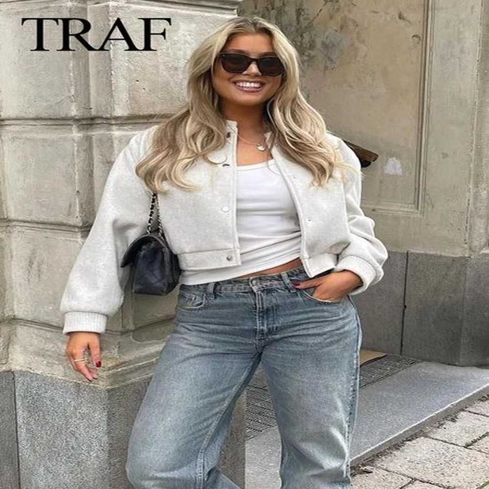 traf vintage women soft cropped bomber jacket female autumn winter