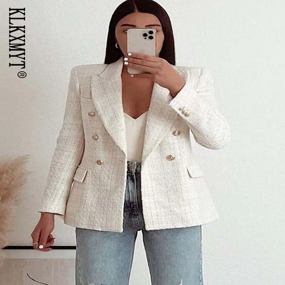 traf women blazer jacket fashion double breasted tweed blazers coat