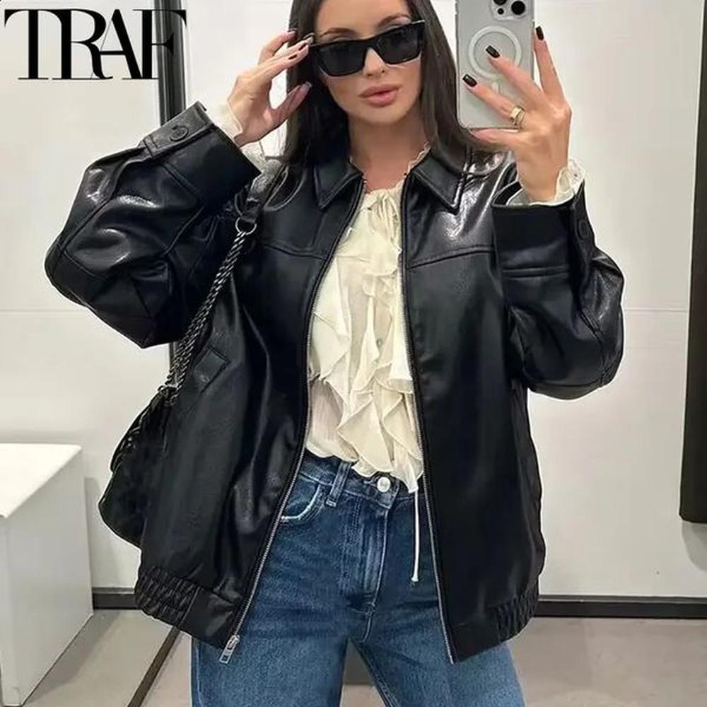 traf womens jacket cropped synthetic leather jacket womens autumn long