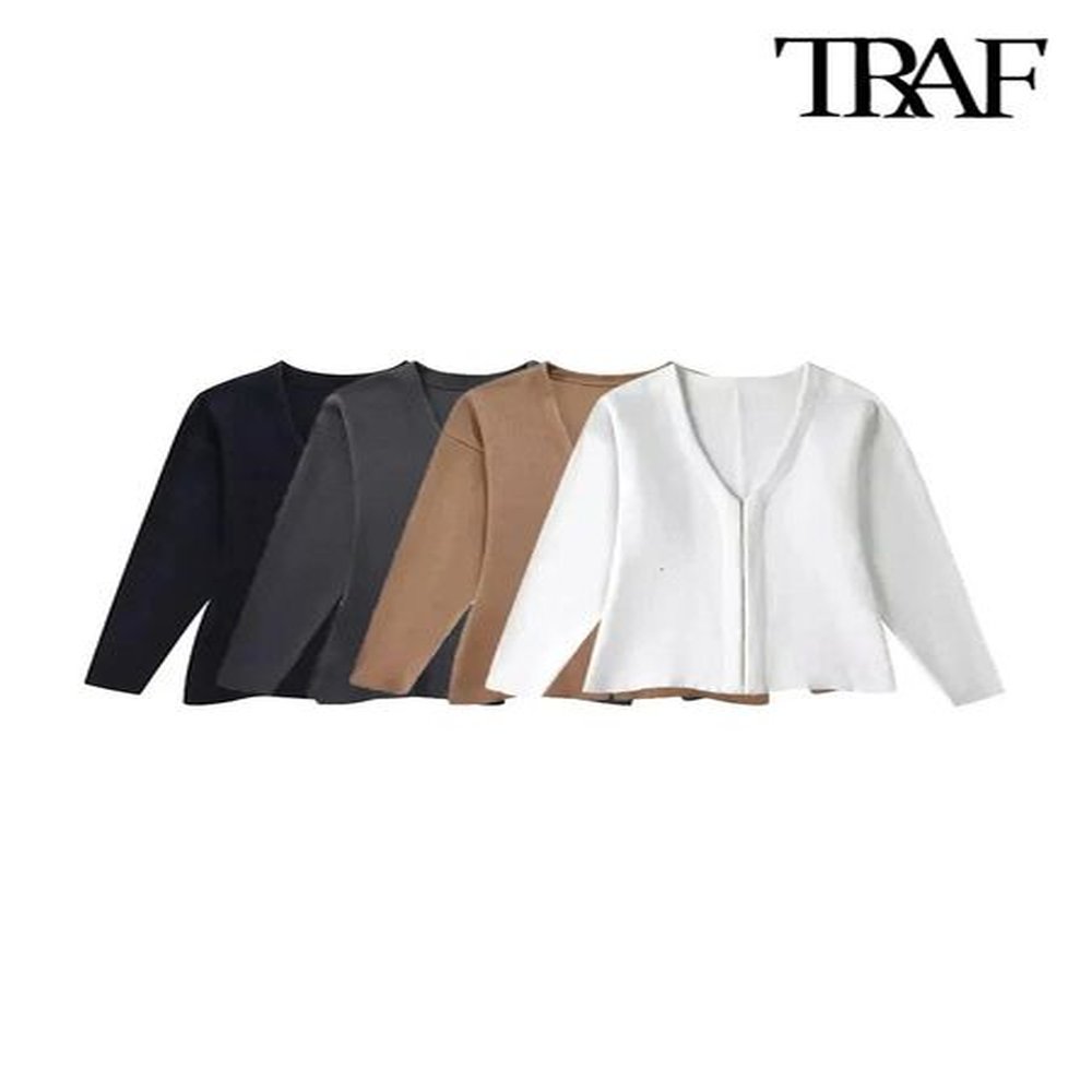 trafwomens front hook fitted knit cardigan sweater v neck long