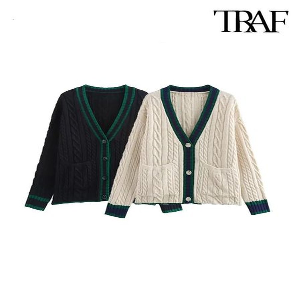 trafwomens loose knit cardigan sweater front patch pockets long sleeve
