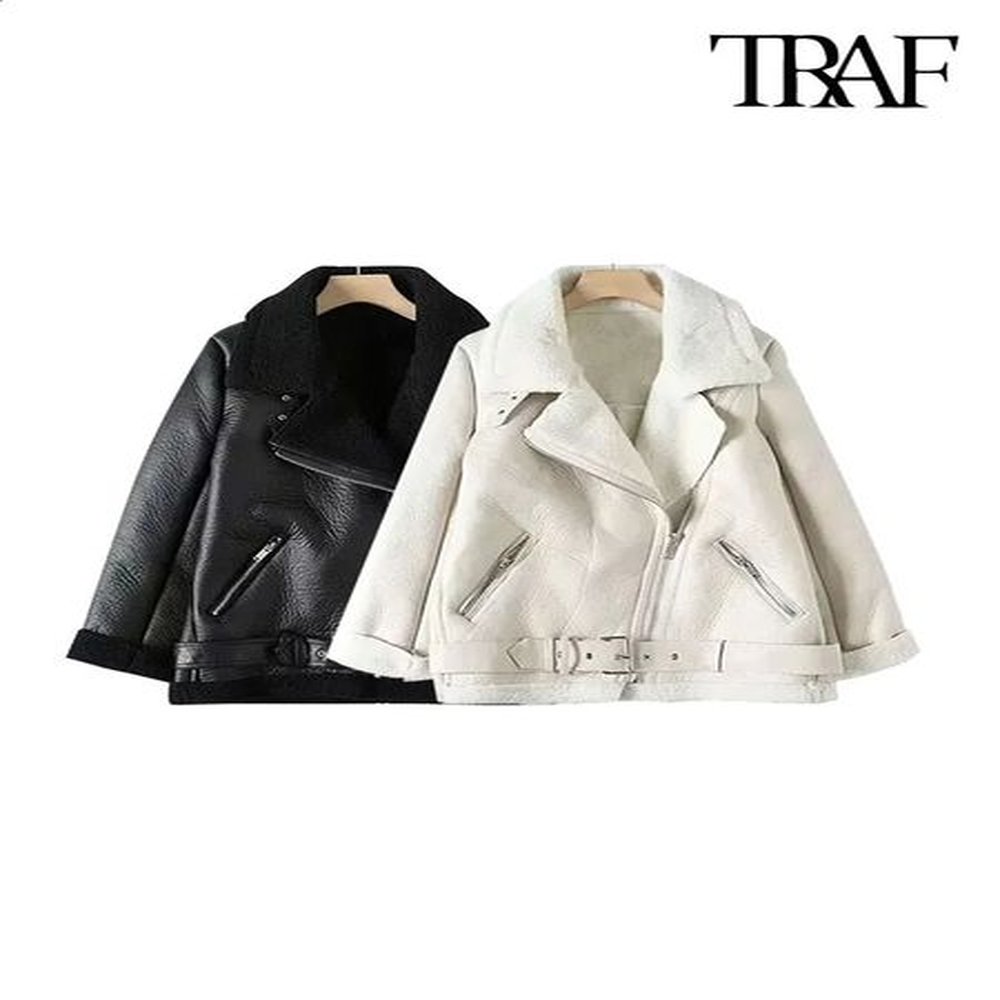 trafwomens thick warm winter fur faux leather oversized jacket long