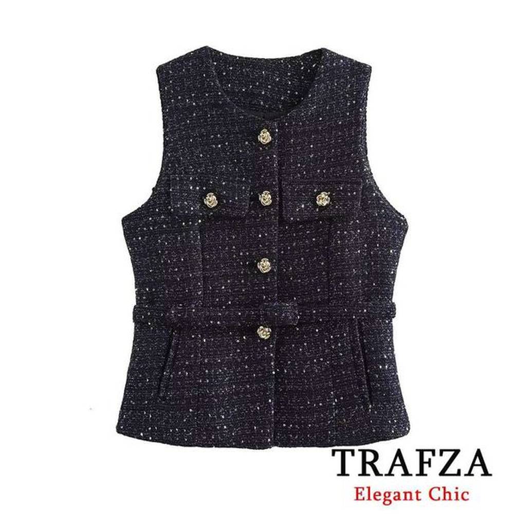 trafza belted sequined oneck goldcolor button jacket new spring
