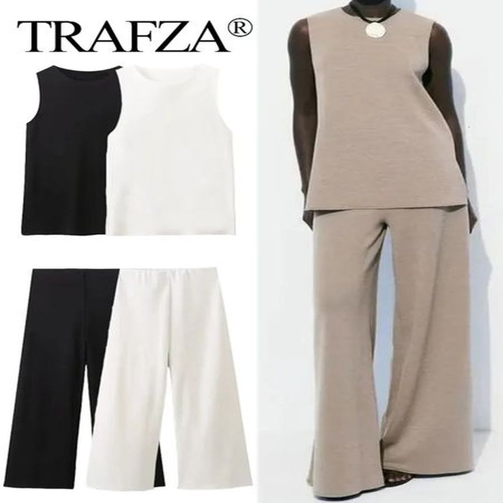 trafza summer women vest pant sets o neck sleeveless