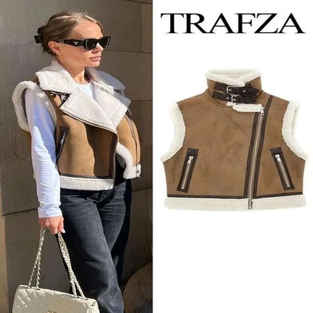 trafza winter fashion thickened warm zipper jacket imitation leather