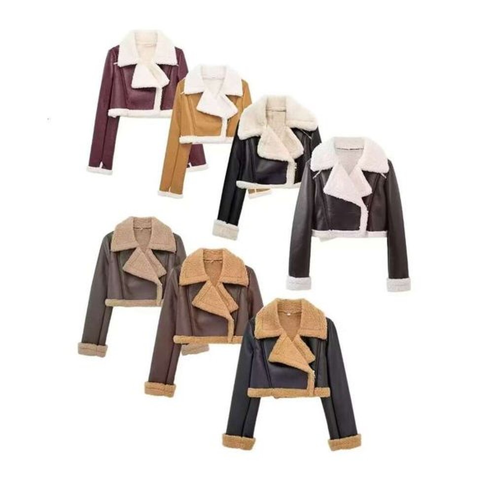 trafza winter female short color turndown collar long sleeves zipper