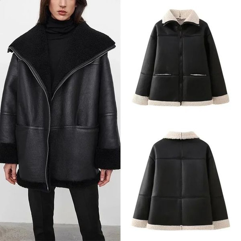 tref thick leather jacket women clothing autumn and winter large