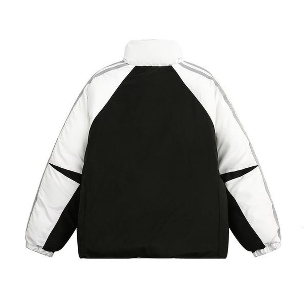 Trendy American style color blocked spliced high neck cotton jacket, winter thick men's loose and versatile pocket zipper cotton jacket