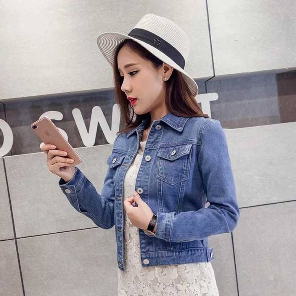 trendy denim jacket for women cropped slim fit spring colorful
