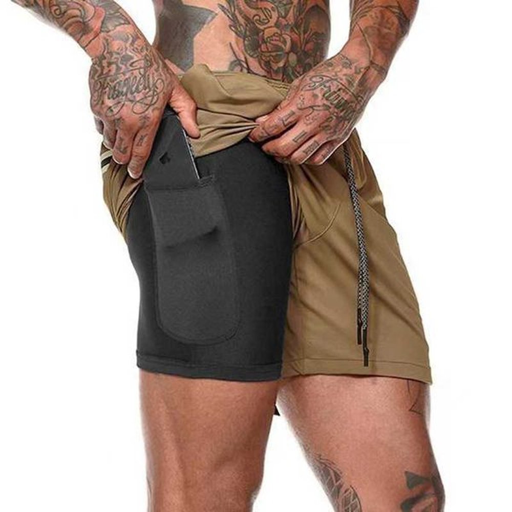 trendy Double fashion layered breathable quick drying sports pants for mens summer quick drying fitness four quarter shorts 4 Y2